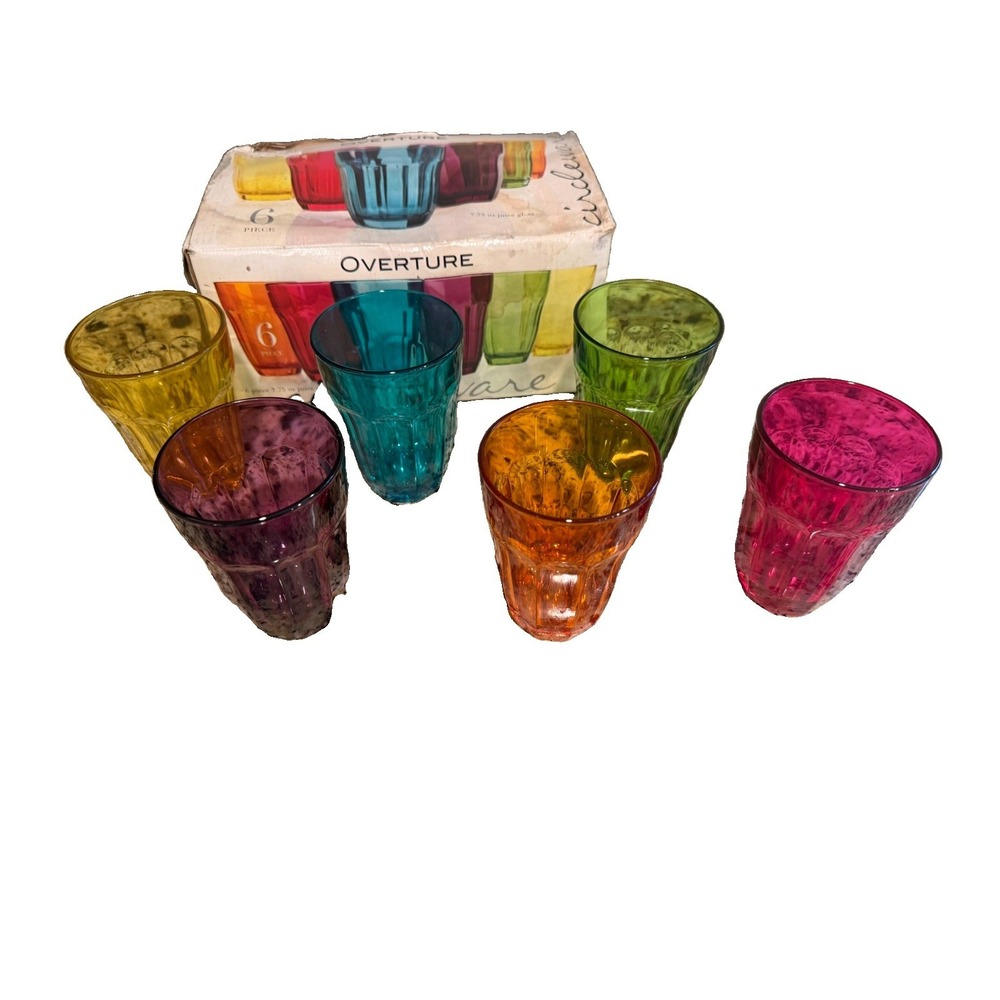 Circleware Overture Colored Juice Gasses 7.75 Ounce Set Of 6 Assorted Colors Vtg